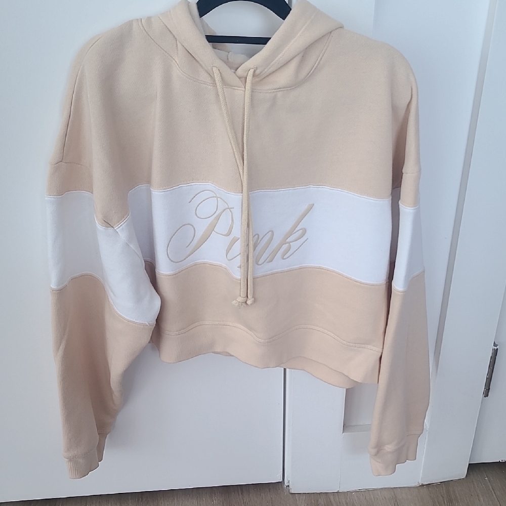PINK Victoria's Secret Cream and White Hoodie